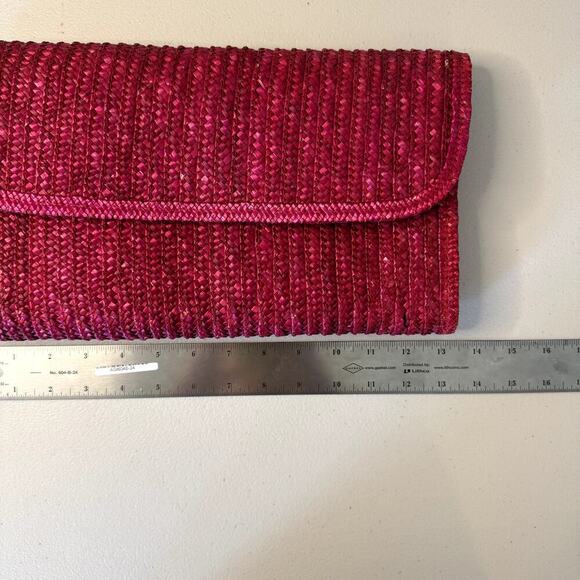 Vintage 60s 70s Woven Straw Envelope Clutch Bag Red Pink - Picture 3 of 6